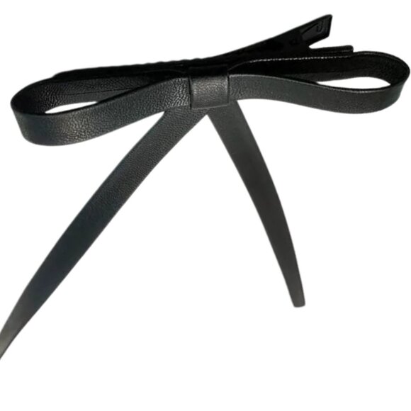 Black Leather Bow Tie Hair Clip-On Accessory - Picture 4 of 4